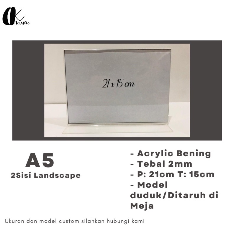 

A5 2/L Brosur Display Ukuran A5 2 Sisi Landscape/ Tent Holder / Akrilik Display / Tent Card