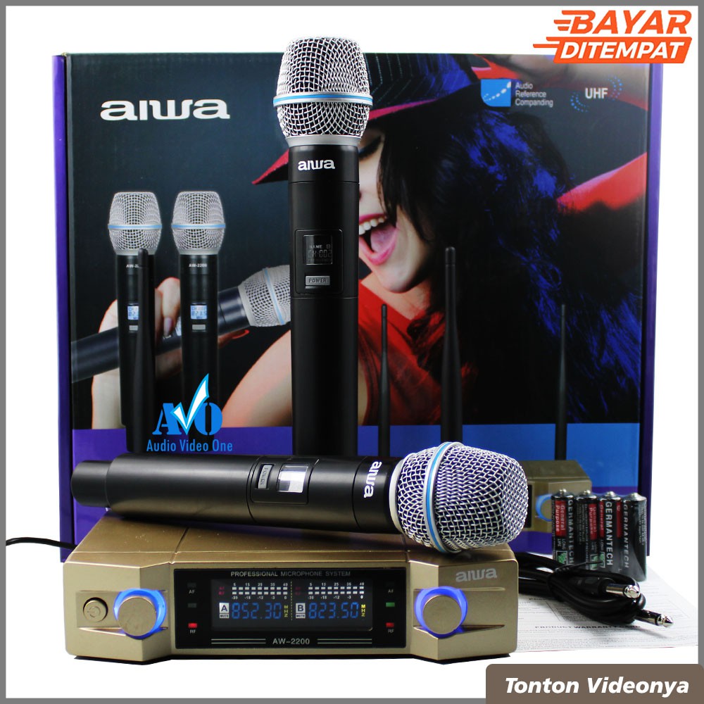 Jual Mic Wireless Aiwa Aw Microphone Balanced Mik Karaoke Tanpa