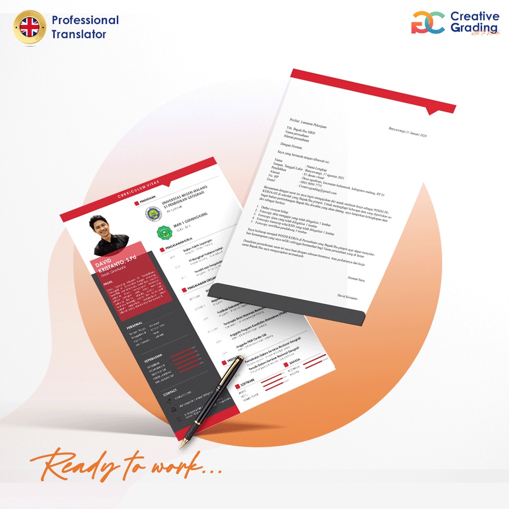 

PAKET B.INGGRIS Jasa Desain CV & Surat Lamaran Kerja Profesional KODE (RED)