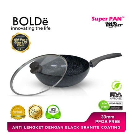 [ BoLDe ] Bolde Superpan Dark Knight Wok 28Cm + TUTUP / Wajan Bolde - Granite Coating bisa untuk kompor listrik/induksi