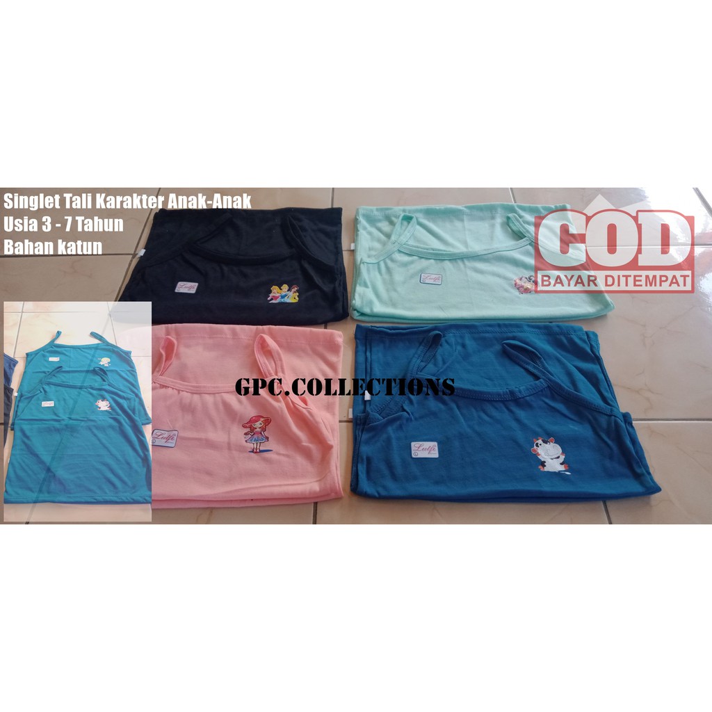 12 Pcs Singlet Tali Karakter Anak-anak - 1 Lusin Singlet Tali Anak Karakter Kartun Lucu Bisa COD