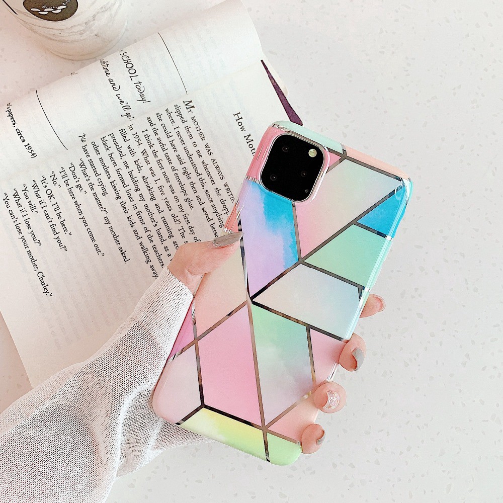 Geometric Marble Texture iPhone 11 X XR XS Max 11 Pro Max Soft IMD Cases Cover For iPhone 6+ 6S 7 8 Plus full cover