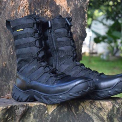 Sepatu pdl ninja dari bahan kulit untuk dinas lapangan bahan utama kulit dan kanvas anti air