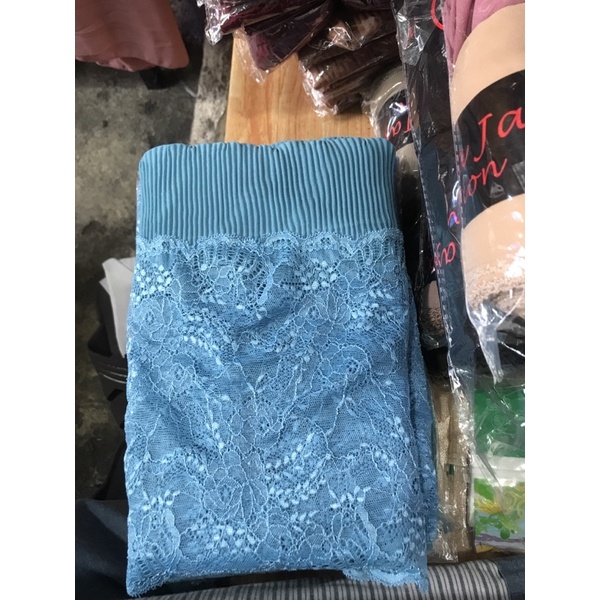 Pasmina  Plisket Prisket Renda Brokat brukat Impor/ Pasmina prisket  renda/model terbaru-Biru turkis senada