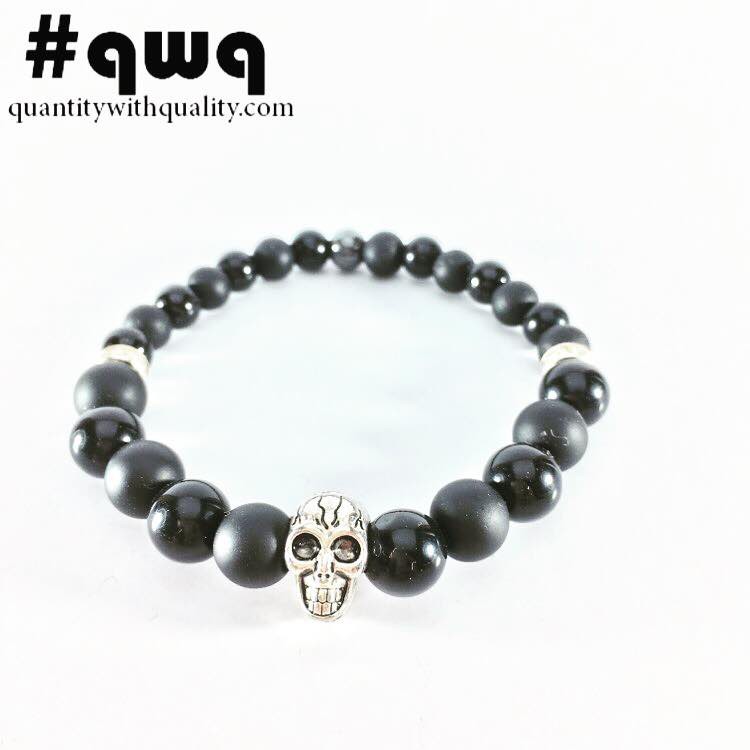 Gelang Batu Cowok Cewek (onyx, blackstone, and hematite) - SKULL