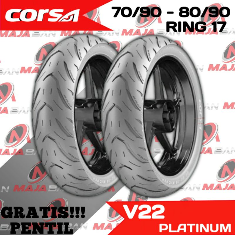 Paket Ban Motor Moped (Motor Bebek) // CORSA V22 Platinum 70/90 - 80/90 Ring 17 Tubeless