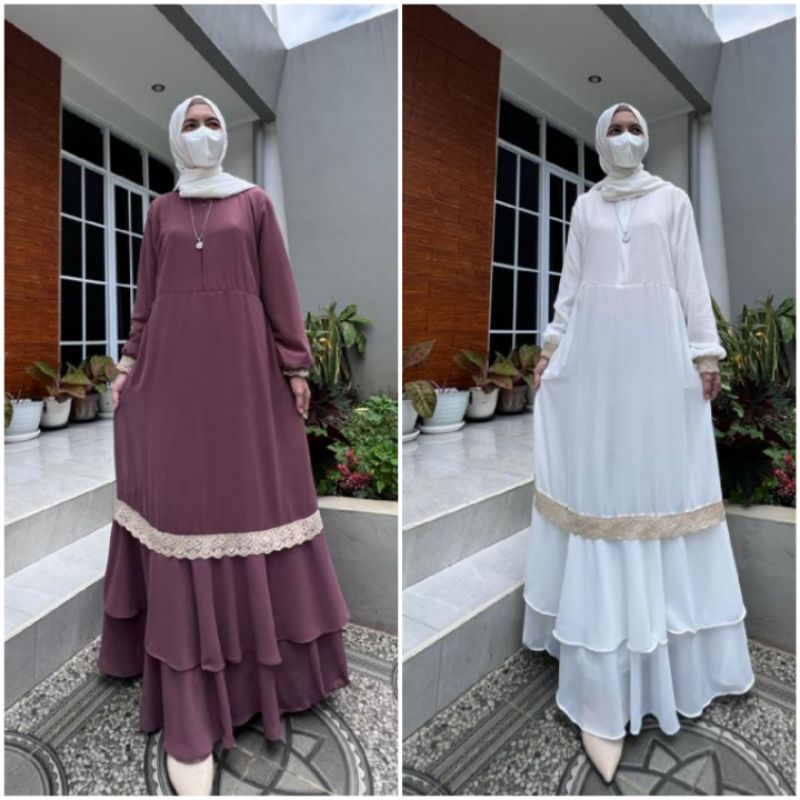 BISA COD AZKIYAHIJAB29 GAMIS CERUTY RENDA BAWAH DRESS CERUTY FULL PURING GAMIS MEWAH PESTA KONDANGAN