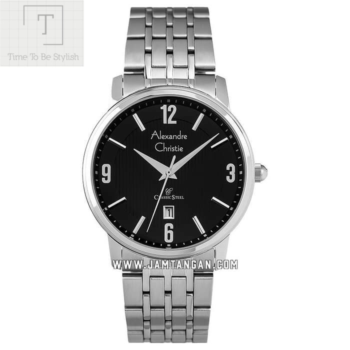 Alexandre Christie Ac 8327 Md Bssba Men Black Dial Stainless Steel / Jam Tangan Original