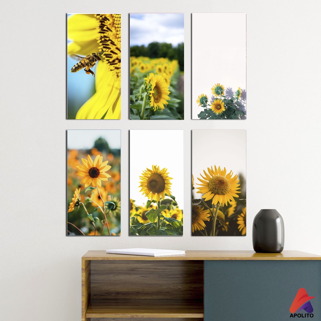APOLITO (10x20) HIASAN DINDING BUNGA MATAHARI (10x20cm) WALL DECOR BUNGA MATAHARI PAJANGAN KAYU BUNGA POSTER KAYU HIASAN DINDING KAMAR