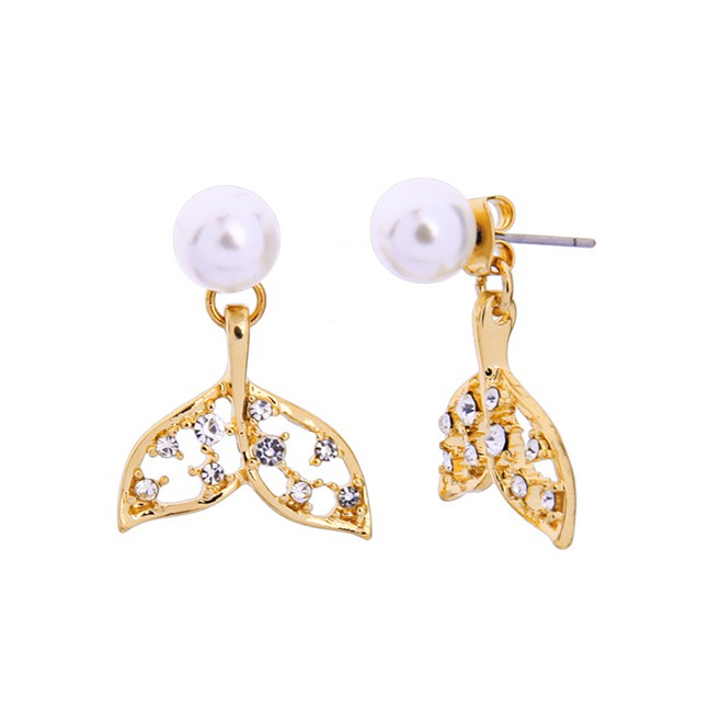 LRC Anting Tusuk Fashion Golden Diamond Fishtail Transparent Glass Ball Stud Earrings F91423