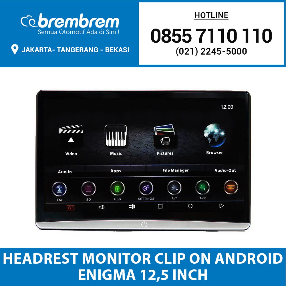 MONITOR HEADREST CLIPON ANDROID ENIGMA - LAYAR LCD 12.5 INCH