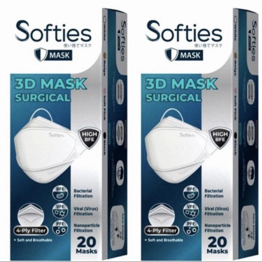 READY STOCK❤ [ORIGINAL]  Softies Surgical 3D Mask KF94 4 ply Box isi 20 - Putih