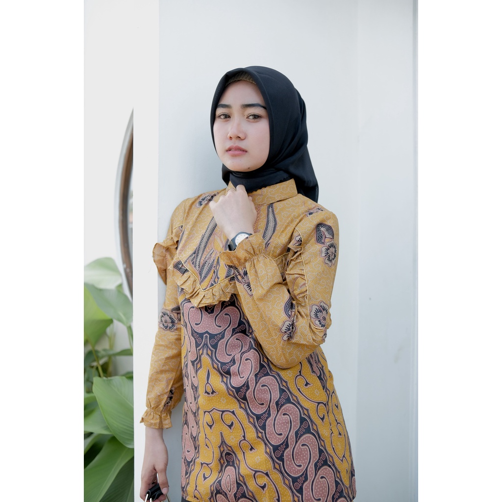 Batik Alina Larissa Blouse Baju Batik Wanita Modern S M L XL XXL Atasan Batik Modern Batik Kerja