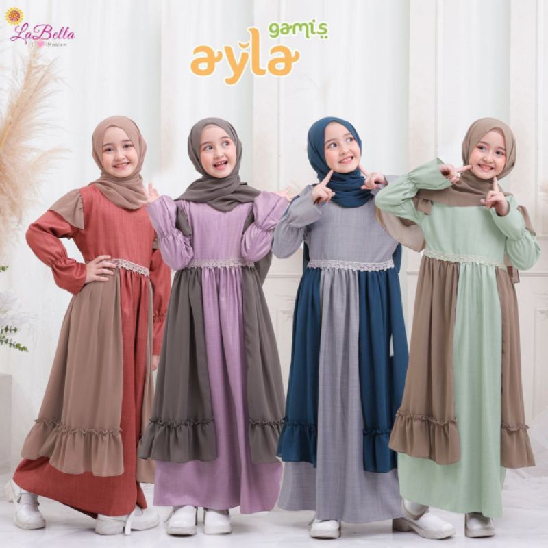 [ AYLA ] By Labella gamis anak terbaru abaya anak baju gamis rample  pashmina anak toko baju muslim 
