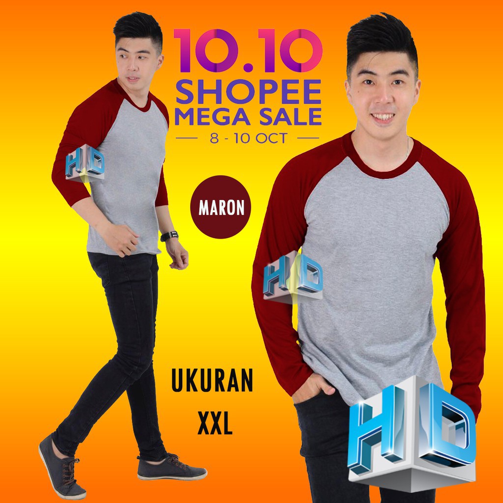 HD/  HD Raglan XXL lengan panjang pria | kaos raglan panjang | baju distro | fashion pria