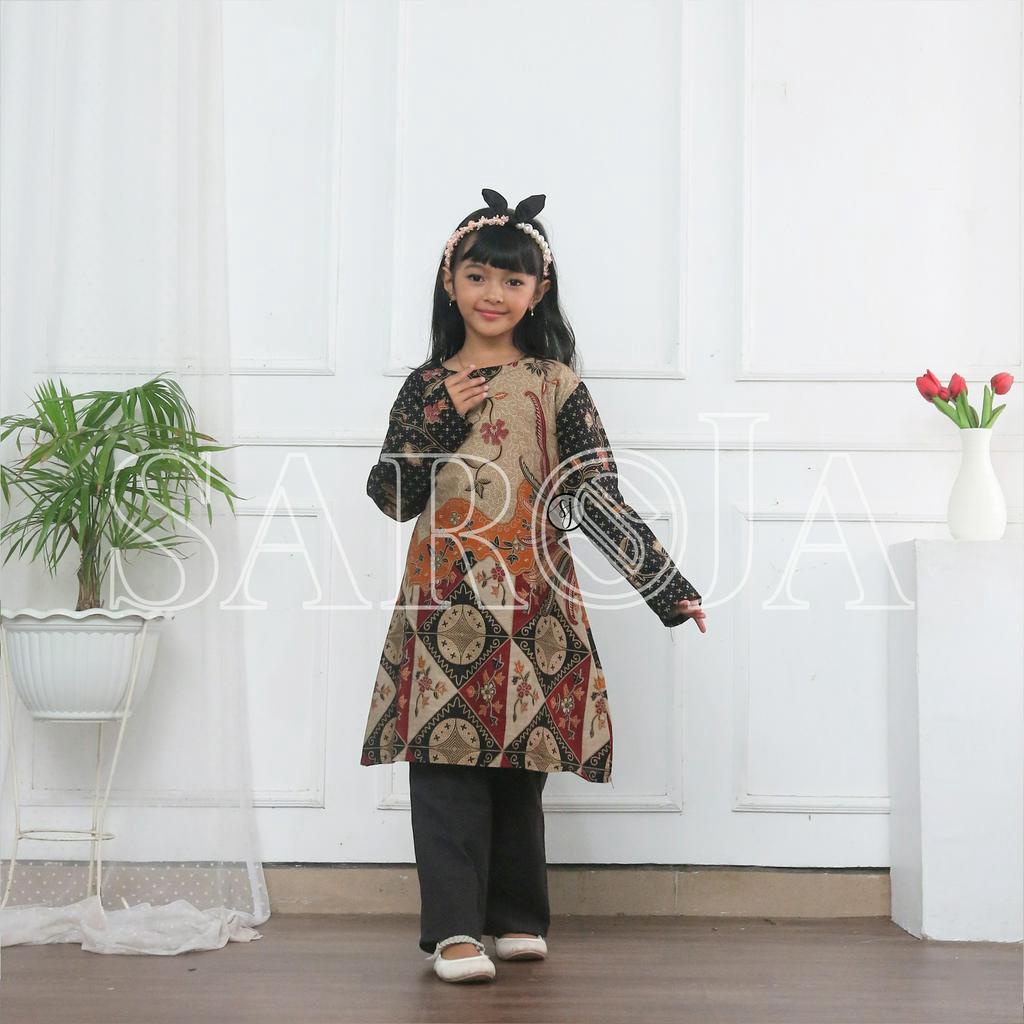 SAROJA | Couple Tunik Keluarga Alisa Hitam | Couple Tunik Batik | Couple Tunik Pasangan | Couple Tunik Ibu Anak Perempuan | Dress Lengan Panjang