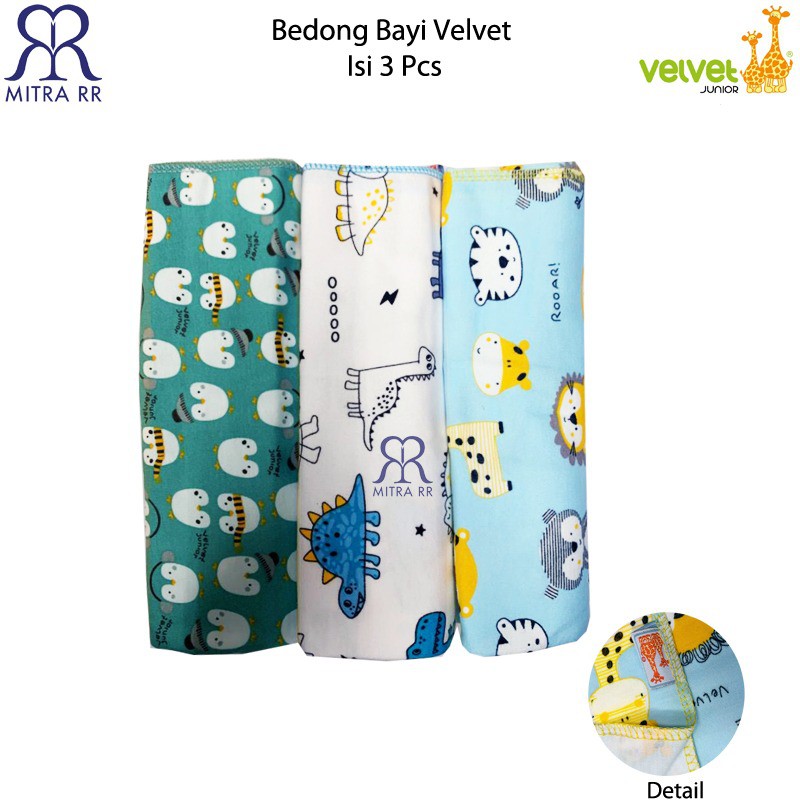 Velvet Junior Bedong Bayi Newborn Motif / Selimut Bayi Cotton 3 in 1