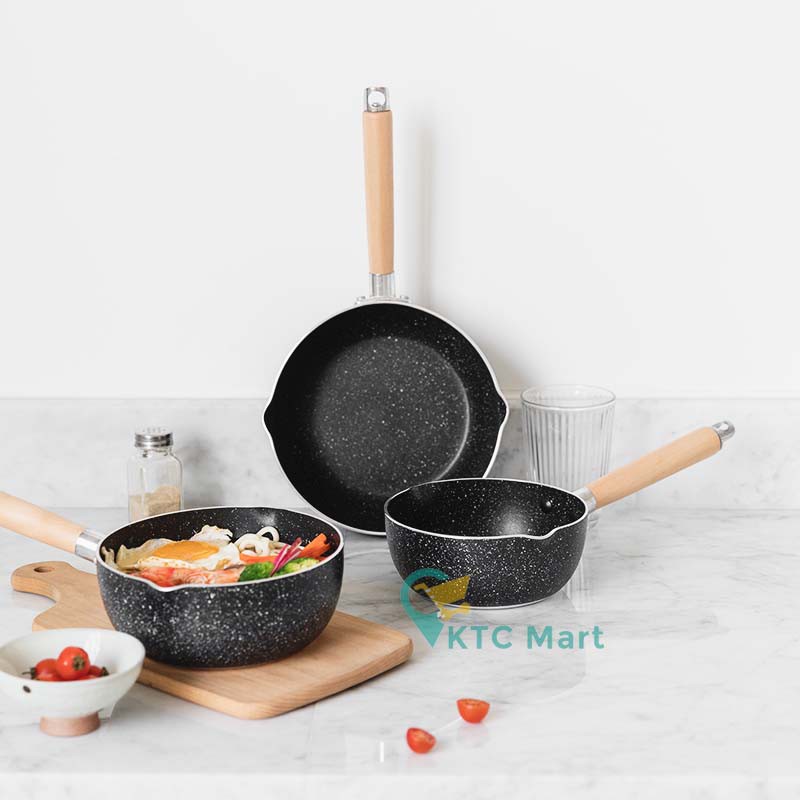 KTCmart - Pan Soup Marble Anti lengket + Tutup Kaca Premium/ Panci Susu Serbaguna/ Panci masak