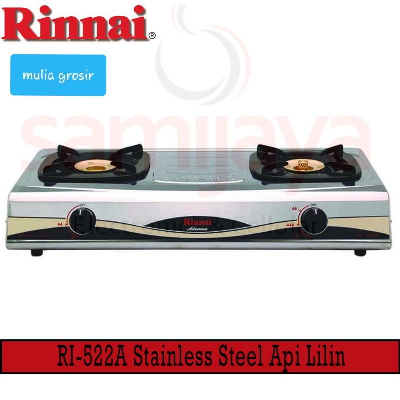 Kompor Rinnai Stainless Api Lilin RI 522 A/ Kompor Gas Rinnai 2 Tungku RI 522A