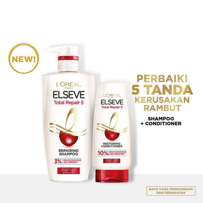 L'OREAL PARIS  Total Repair 5 Complete Set (Perawatan Rambut Rusak dan Mudah Patah) Shampoo Hair Care - 450 ml &amp;  L'Oreal Paris Total Repair 5 Conditioner Hair Care - 170 ml