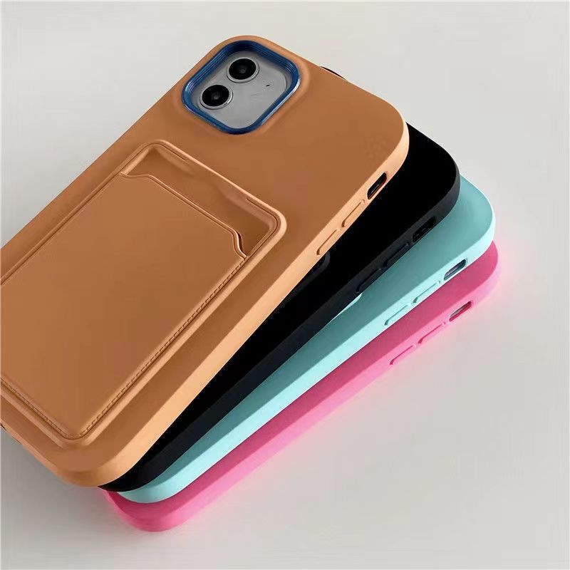 3in1 Warna Silicone Card Holder case Handphone IPhone 11 12 13 14 Pro max X XS Xr 7 8 Plus Sarung case shockproof