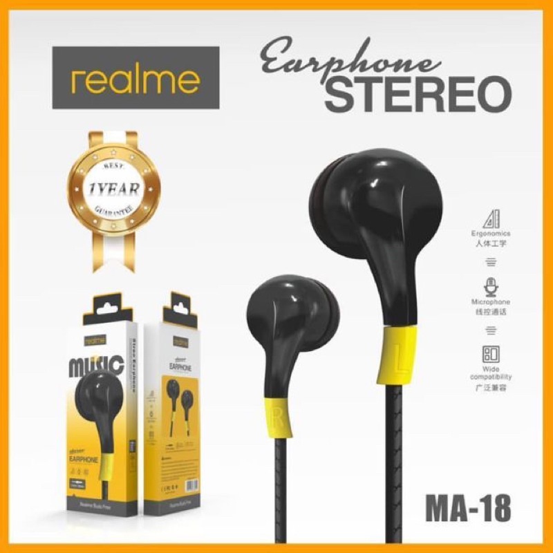 SUKSES-Handsfree Realme MA-18 Stereo Earphone -  Headset Realme MA-18