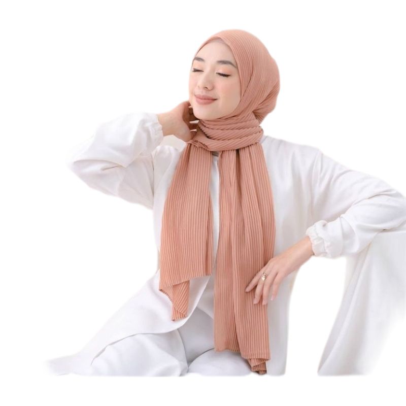 Hijab Pashmina Plisket Shawl/Pashmina Plisket Ceruty Babydool-mocca