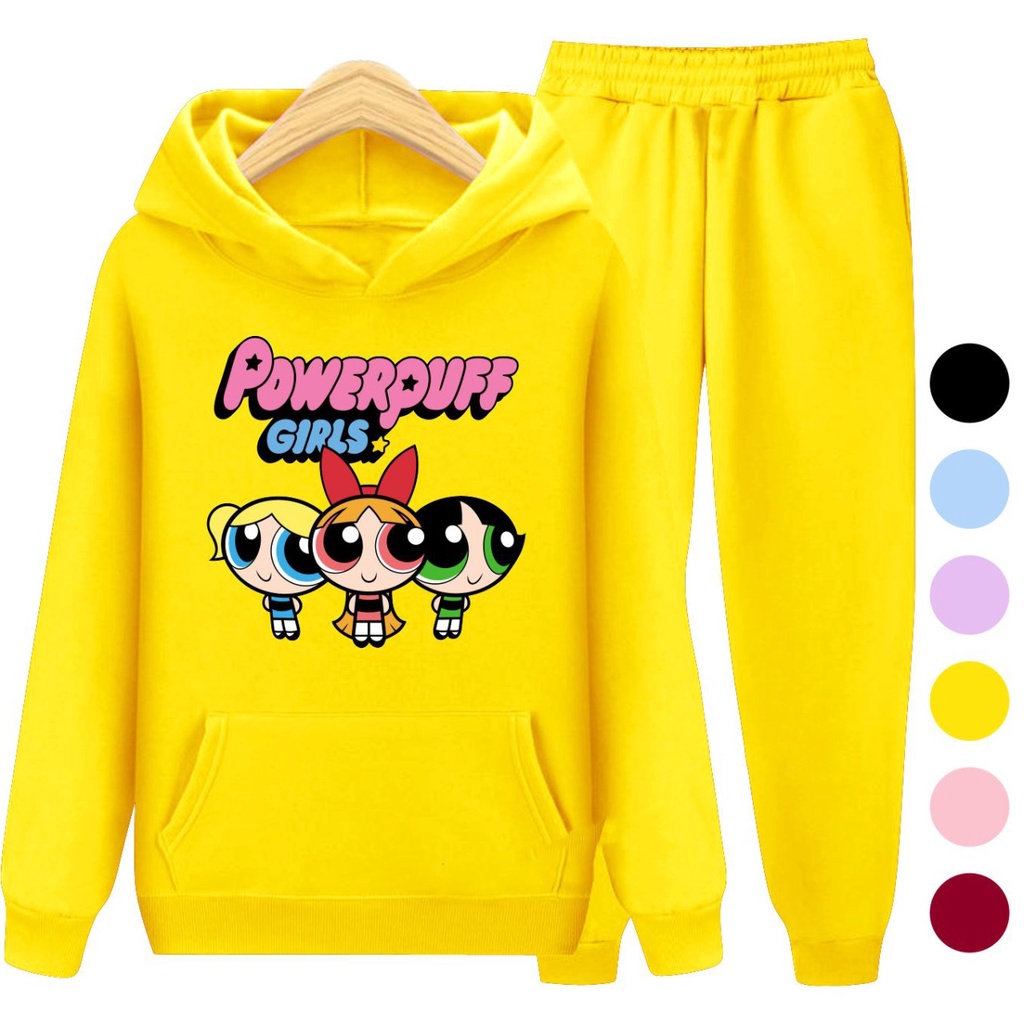 Setelan Anak Sweater Hoodie POWERPUFF GIRLS Anak Perempuan / Sweater Anak Kartun Size S - XXL , 3 - 15 Tahun