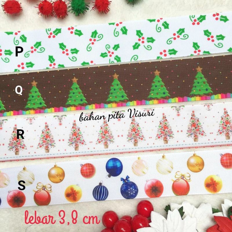 Pita Motif Natal (Merry Christmas) Grosgrain 3,8 cm per yard (90 cm) P - S