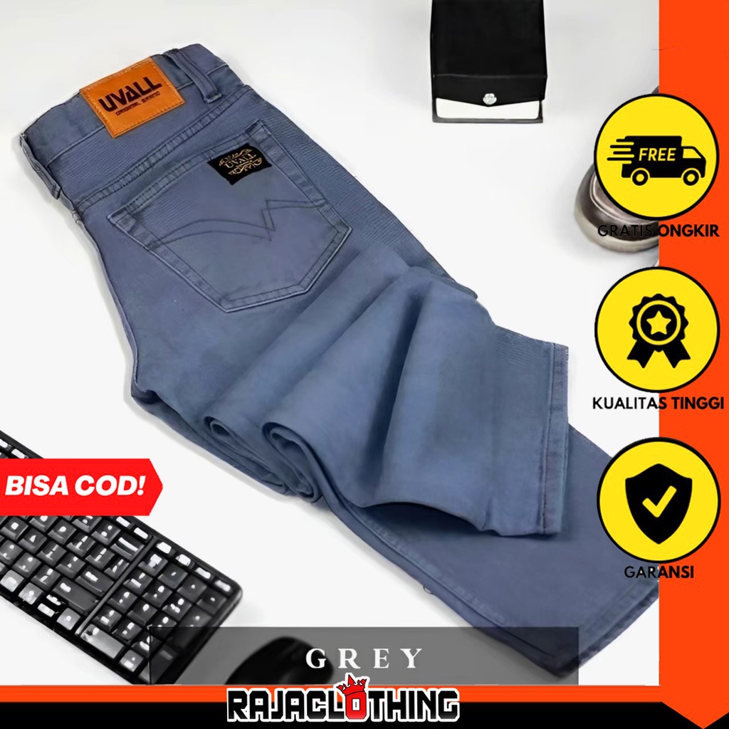 RCL - Celana Jeans Model Standar Regular Uvall Pria - Abu Abu (28-38)