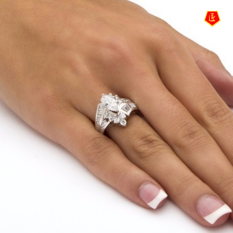 [Ready Stock]18K Gold Irregular Ladder Square Diamond Ring