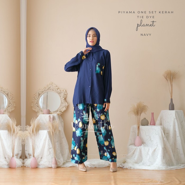 Pajamas Set / Piyama Wanita One Set Kemeja TieDye Planet