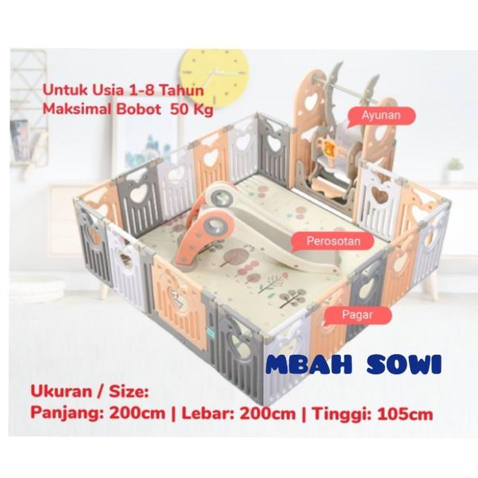 Mainan Playground Anak Lengkap Pagar Bermain Ayunan Dan Prosotan Anak