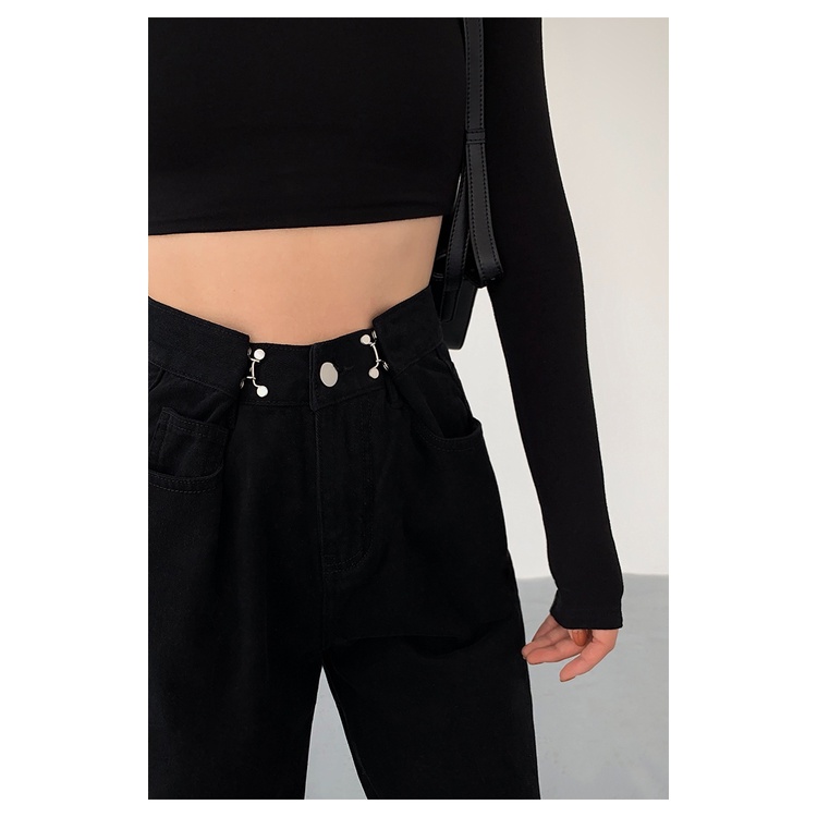 New hitam/putih high waist murah celana jeans panjang wanita pinggang impor