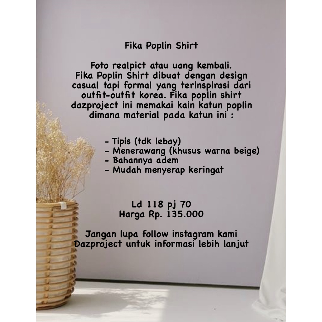 Fika Poplin Kemeja Serut Kantung Kemeja Kantung Serut Kemeja Bucket by DAZPROJECT