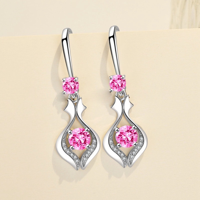 Anting Juntai Cubic Zircon Warna Putih Pink Biru Untuk Wanita