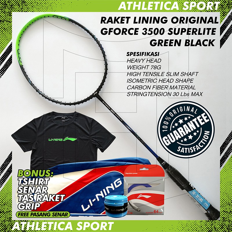RAKET BADMINTON LINING GFORCE 3500 SUPERLITE ORIGINAL GREEN BLACK