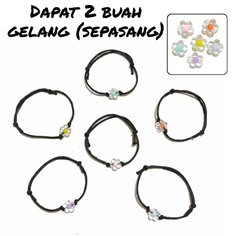 Sepasang (dapat 2 buah) Gelang Persahabatan Couple Charm Bunga Resin Akrilik Gelang Pasangan Couple Bracelet Handmade