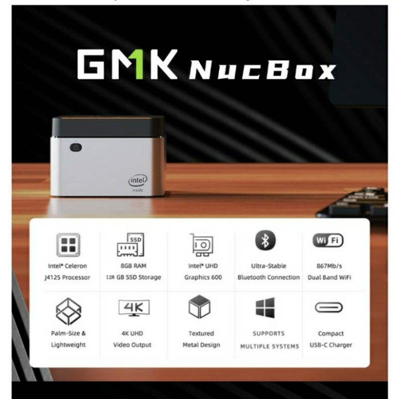 Mini PC GMK NucBOX 8GB DDR4 128GB SSD Intel Gemini J4125 4K Windows 10
