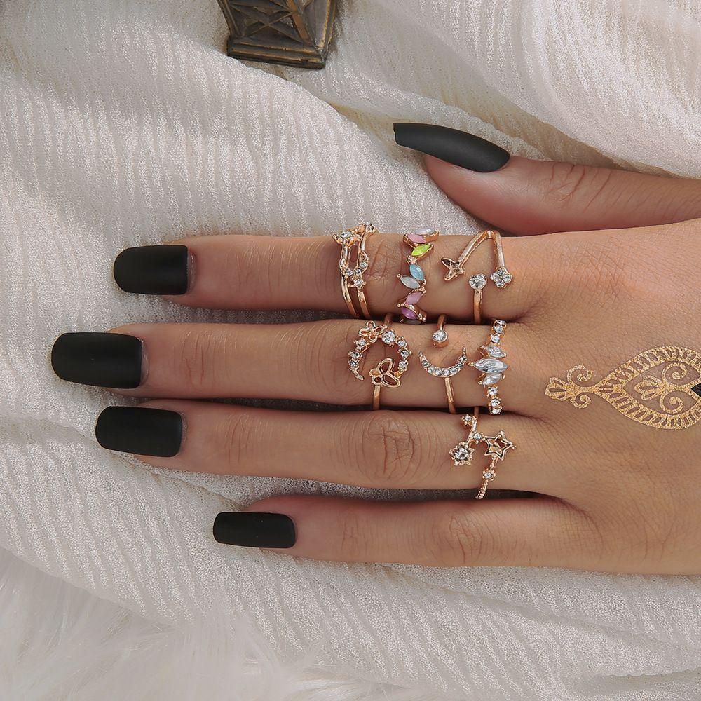 R-bunga Cincin Kristal Punk Wanita Fashion Zirkon Cincin Kombinasi