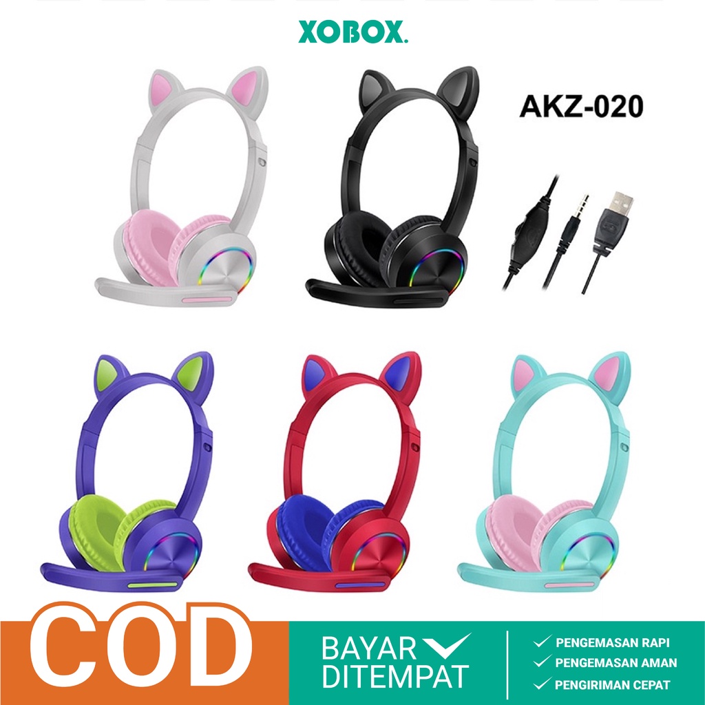 Headset Gaming Cat Ear RGB Stylish AUX / Jack Cable With Microphone AKZ-020 -XOBOX