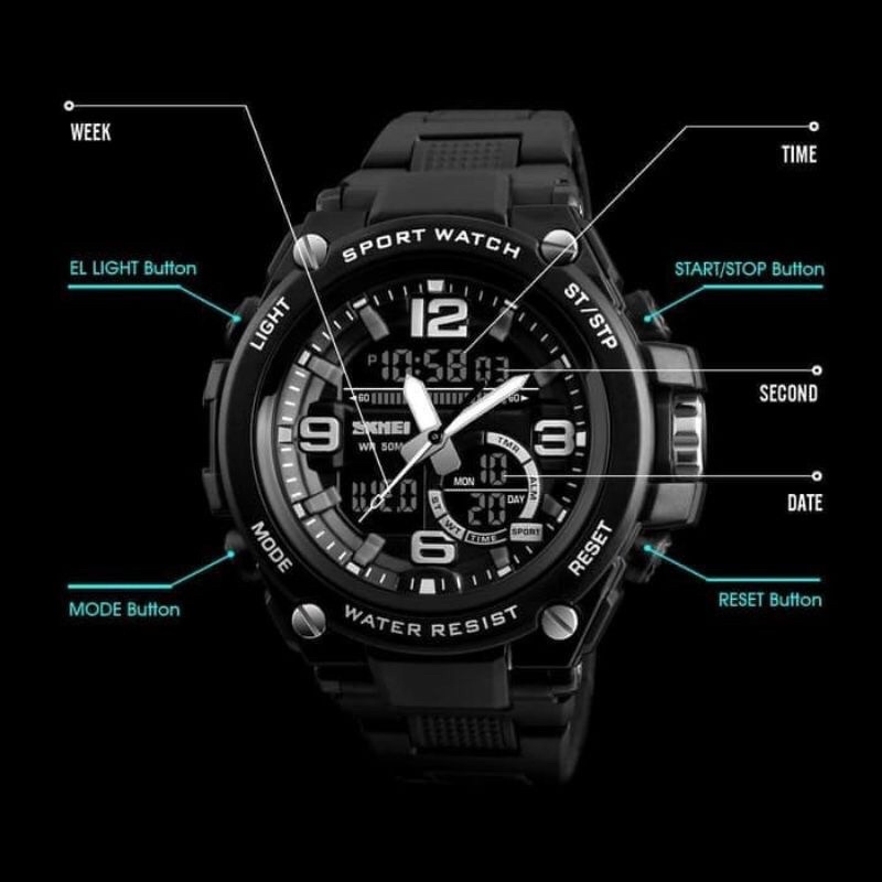 JAM TANGAN PRIA DIGITAL Analog SKMEI 1340 WATER RESISTANT 30M