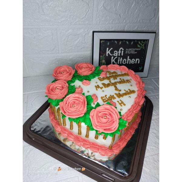 Simple Engagement Love Flower Cake,Kue Lamaran,Tunangan hati simple