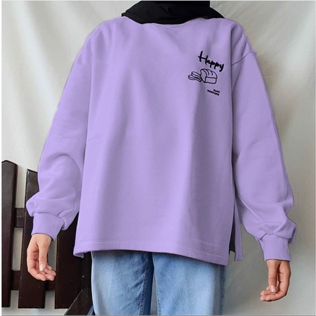 HAPPY SOMEONE  SWEATER OVERSIZE BORDIR - SWEATER WANITA OBLONG CREWNECK