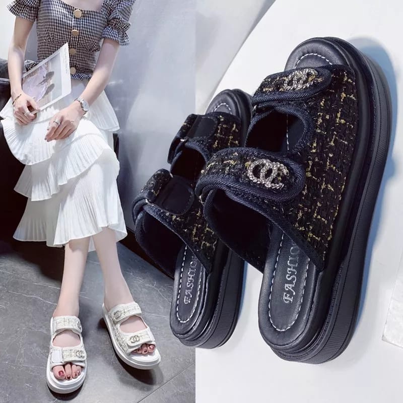 Sandal Wedges Wanita Model Rajut Tebal 3cm - 8868 (37/41)
