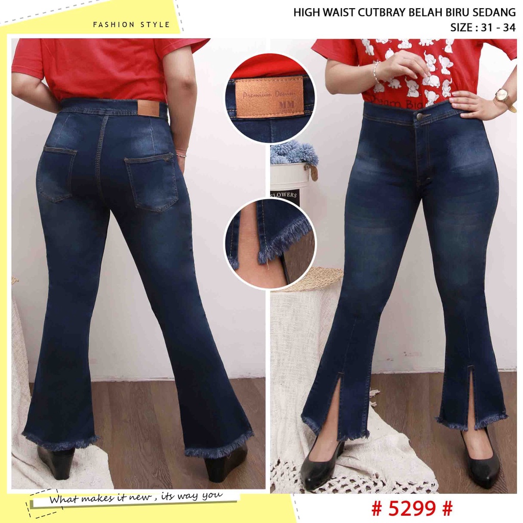 Celana Panjang Jeans Wanita Highwaist Cutbray Belah Rawis 27-30 31-34 Bisa Bayar Ditempat(COD)