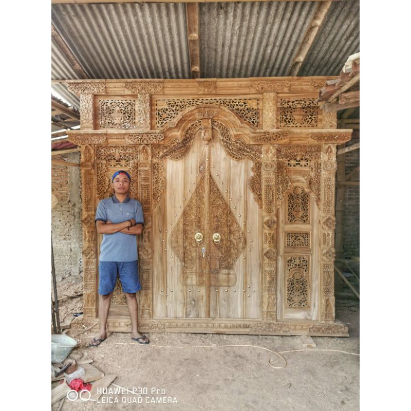 Pintu Ukiran Gebyok Jepara | Pintu Ukiran Relif Kelir Gunungan motif Bunga | Bahan Kayu Jati Pilihan