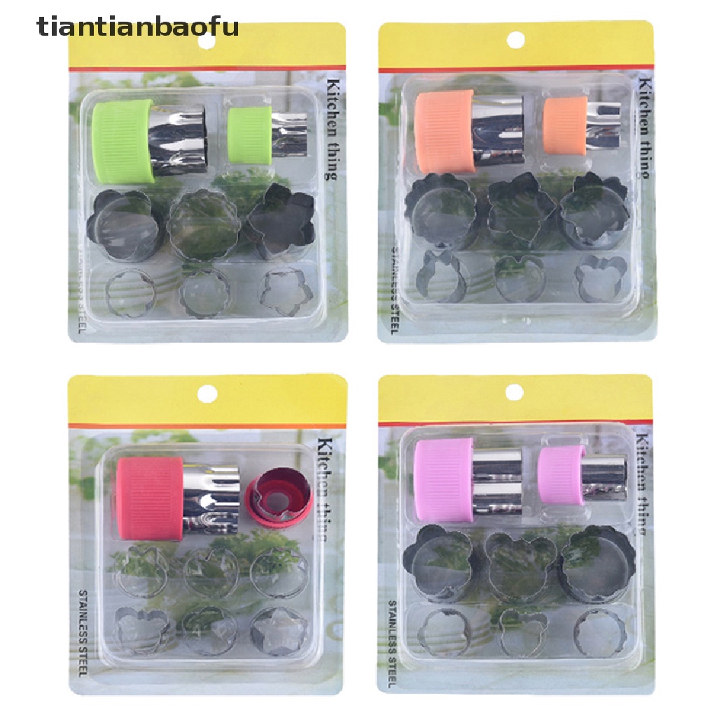 8pcs / set Alat Pemotong Buah Sayuran Portabel Bahan Stainless Steel Gagang Plastik Untuk Dapur