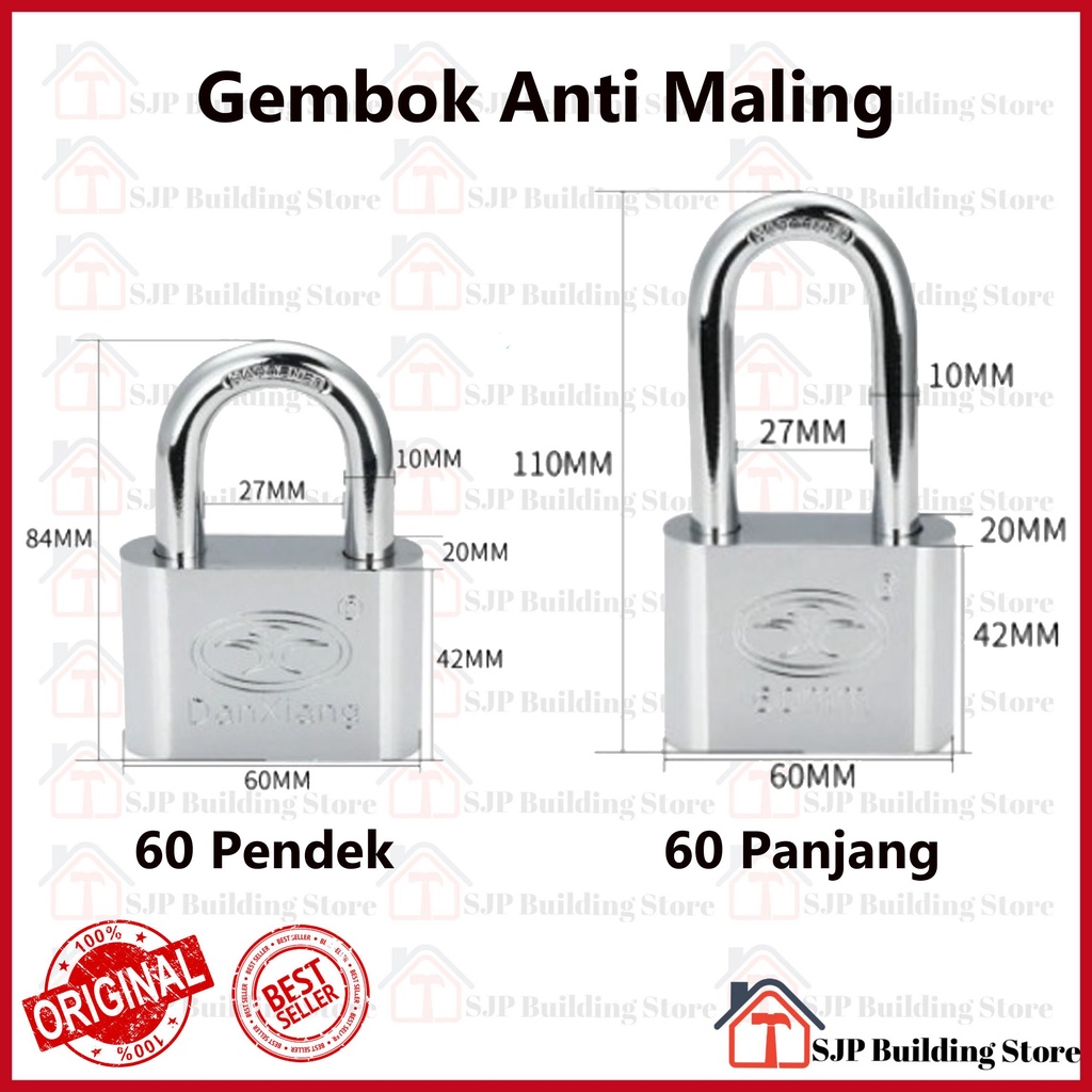 Kunci Gembok Rumah 60 mm l Leher Panjang l Iron Pad Lock