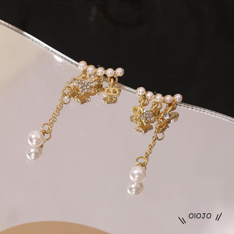 Anting Tusuk Gantung Desain Bintang + Mutiara + Rumbai Untuk Wanita - ol2